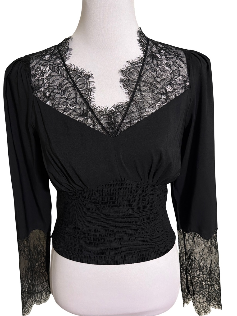 Express Black Lace Trim V-Neck Blouse